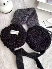 1件装女士毛绒耳罩，交叉毛领，彩色波点纱线围巾，冬季保暖，户外骑行适用，时尚百搭领带