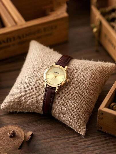 LIANDU LIANDU Ladies' Watch, Vintage, Fashionable, Minimalist, Elegant Round Case, Pu Leather Strap Featuring A Delicate And Charming Small Dial, Perfect For Everyday Wear And An Ideal Gift Choice