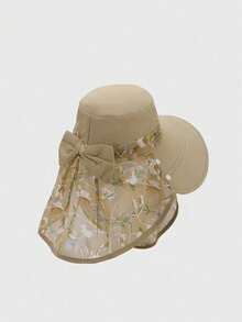 1pc Women's Versatile Ditsy Floral Sun Hat, Farmer Hat, Fishing Hat, UV Protection Outdoor Sun Hat With Oversized Bow, Suitable For Daily Wear, Farming, Fishing, Hiking, Vacation, Etc.