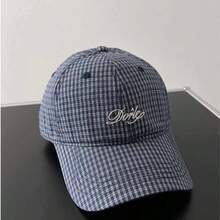 Couple's Simple Letter Embroidery Soft Top Retro Plaid Brimmed Cap, Thin Long Brim Sun Protection 5-Panel Hat, Streetwear Flat Brim Snapback Cap, Checkered Baseball Cap, Unisex American British College Style Sports Sun Hat, Spring/Summer - College Style - View 15