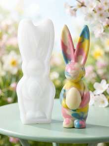 1/2pcs Egg-Holding Rabbit Chocolate Silicone Mold, Easter Cake Mold, DIY Pudding Silicone Mold, Aromatherapy Candle & Plaster Ornament Mold - White - View 5