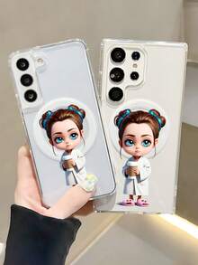 1pc Sweet Cartoon Morning Coffee Lady Pattern Magnetic Phone Case Aesthetic Relaxed Life Style Daily Cute Character Art For Women Daily Use Compatible With Samsung Galaxy S26Ultra S26Plus S26 S25 S24 S23 S22 Plus FE Edge A56 A54 A36 A35 17promax  Air 17pro 17 16E 16 15 14 13 12 11 X XS XSMAX Plus Pro Case - 無色 - 查看 4