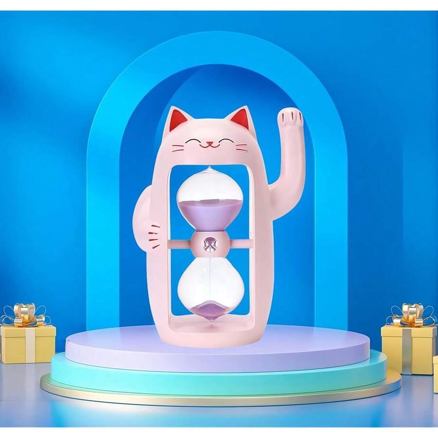 Maneki Neko FSandss Timer Cute Animal FSandssglass For Relaxing Lucky Cat Hour Glass Reloj De 3Min Watch For Games Classroom Office CooFKing Unique Decor Gift For Christmas Holiday Birthday Party(P3) - 粉紅貓 - 查看 1
