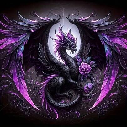 Helrund diamantmålning, lila drake som håller ros, mosaikväggdekor, handgjord diamantkonst