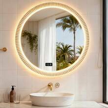 Espejo de Baño LED Redondo 60 cm Espejos para baño con Luz LED con Antivaho y lnteligente Reloj Digital Regulable con 3 Modos Luz Ajustable para Baños y Dormitorios - Blanco - Ver 9