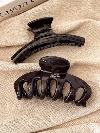 2pcs/1pc Women Leopard Print Brown Lightweight Plastic Hair Clips, Fashionable Versatile High-End Elegant Minimalist Solid Color Hair Claws, Suitable For Daily Outing, Casual, Party, Commute, Beach, Vacation, Hairstyling, Washing Face, Bathing, Makeup, Outfit Accessorizing Women Claw Clips Elegant Hair Accessories