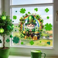 1/4pcs St. Patricks Day Window Clings Green Gnome With Pot Of Gold And Shamrock Static Sticker For Living Room Storefront Glass Home Irish Holiday Decoration Reusable DIY Ornament - Multicolor - View 9