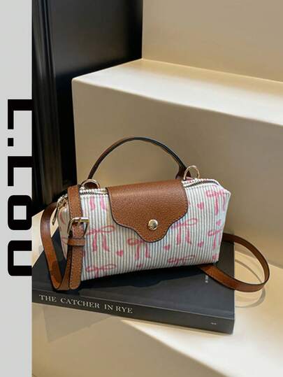 Women's Fabric Bow Pattern Corduroy Mini Crossbody Bag, Magnetic Dumpling Bag, Casual Cute Fashion Handbag