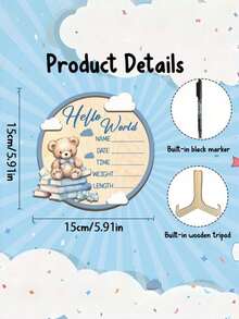 1件“Hello World”新生儿宝宝出生公告摄影道具，木质宝宝名字公告板，婴儿派对装饰，复活节礼物（男女宝宝均可） - 淺藍色 - 查看 5
