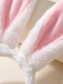 1pc Plush Rabbit Ear Headband, Cute Rabbit Ear Hair Hoop, Anime Cosplay Costume Accessory, Suitable For Easter Party, Photo Shoot Props, White And Pink - Multicolor - View 2