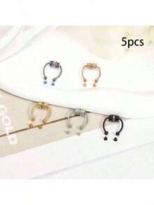 1/5Pcs Women Men Piering Nose Ring Earrings Fashion Punk Non Piercing Nose Clip Stainless Steel Perforation  Septum Body Jewelry - Nhiều màu - Xem 3