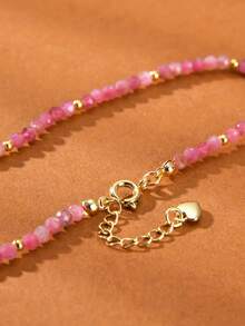 1条18K镀金波西米亚风天然粉色绿柱石宝石脚链（女士款） - 西瓜粉 - 查看 3