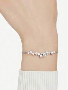 1pc Fashionable Faux Pearl & Crystal Necklace Bracelet Set, Versatile & Elegant Women Bracelet - Silver - View 3