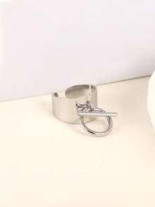 1pc Women's Fashionable Stainless Steel Pendant Ring, Suitable For Daily Wear - Silver - View 4