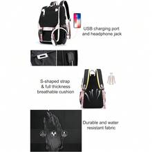 Teenage Girls' Backpack Middle School Students Bookbag Outdoor Daypack With USB Charge Port (21 Liters, Black Pink) - Hồng - Xem 6