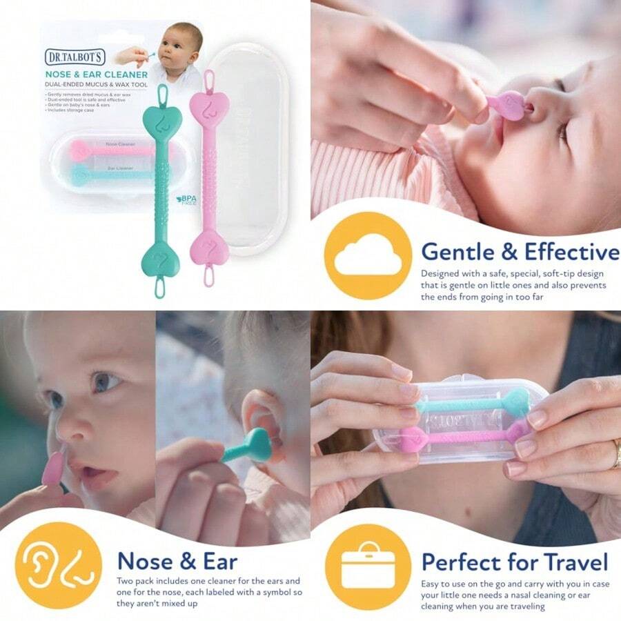 Dr. Talbot's  Ear Wax Removal Tool And Nose Cleaner For Baby With Travel Case - 2-Pack - Girl - 粉紅色和綠色 - 查看 1