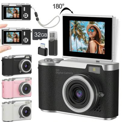 高清数码相机 – 4800万像素高分辨率紧凑型相机，配备8倍数码变焦、2.4英寸翻转液晶屏和内置闪光灯，是视频博客、摄影、视频录制和直播的理想之选 – 内置读卡器和OTG功能，配备800mAh可充电电池，超便携设计，适合旅行、内容创作和日常使用 – 是节日、圣诞节、新年、感恩节和特殊场合的绝佳礼物