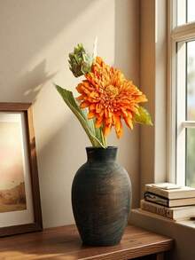 1pc Vintage Vase, Rustic Retro Ceramic Round Handmade Decorative Vase, Suitable For Valentine's Day, Thanksgiving, Home Gatherings, Decor For Living Room, Office, Entryway - One Size Fits All - View 3