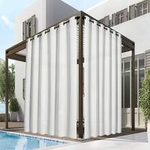 52" W X 84" L Outdoor Patio Curtain, Waterproof, Windproof, UV-Resistant, Fade-Resistant, Suitable For Gazebo, Porch, Arbor, Shading & Privacy, White, Single Panel - White - View 11