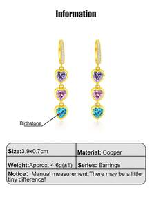 一对镀铜闪亮吊坠耳环(心形/水滴形/几何形款式),可定制生日石 - 送给女儿、女同事和闺蜜的贴心个性化礼物,适合周年纪念日、感恩节、母亲节和妇女节,也适合下午茶、通勤和高档派对等场合。 - 彩色 - 查看 11