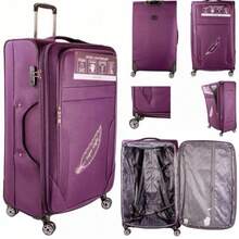 Purple Ultra Lightweight Expandable Soft Shell Suitcase 8-Wheel 360° Rotation 18"-32" - Dark Purple - View 1