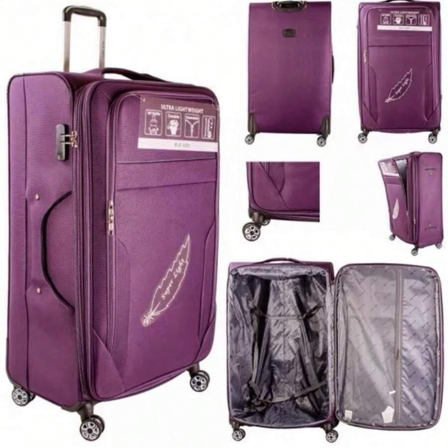 Purple Ultra Lightweight Expandable Soft Shell Suitcase 8-Wheel 360° Rotation 18"-32" - Dark Purple - View 1