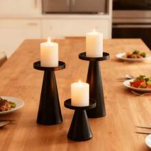Set 1 buc/3 buc Suport/suport pentru lumânări metalice în stil european modern, cilindric negru, potrivit pentru decorarea mesei și a biroului, ideal pentru nunți romantice, cine la lumina lumânărilor, petreceri de ziua de naștere, banchet, decor pentru casă, poate fi folosit și ca cadou de Ramadan, cadou de Eid, cadou de absolvire, cadou de nuntă, cadou pentru cei dragi. - Negru - Vizualizare 10