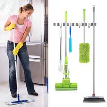 Broom Holder Wall Mount, Broom Organizer Wall Mount Stainless Steel Broom And Mop Hanger Heavy Duty Storage Organization For Home Kitchen Garden Garage Room 5 Racks 4 Hooks(Grey Rack) - 11 - 查看 8