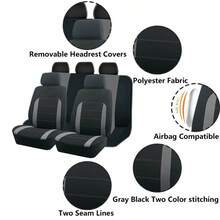 9pcs Fabric Polyester Car Seat Covers With Airbag Compatible Universal Fit Seat Cushion Auto Accessories New Design For Women