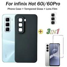 3in1 For Infinix Hot 60 Pro Phone Case Shockproof For Infinix Hot 60 60i Phone Cover + Tempered Glass Protector Film +Lens Film - Black - View 2