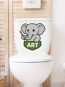 1个大象马桶贴纸 - 可爱的大象马桶盖贴纸和墙贴，为您的浴室增添乐趣和活力，带来迷人的氛围！ - 黑色 - 查看 7