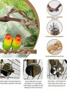 5pcs Bird Perch Set, Natural Wooden Parrot Perch Stand, 3pcs Grape Wood Perches, 2pcs Stands, Claw Grinder, Tiger Stripe Parrot Chew Stick, Training Branches, Suitable For Cockatiel, Small & Medium Birds - Brown - View 3