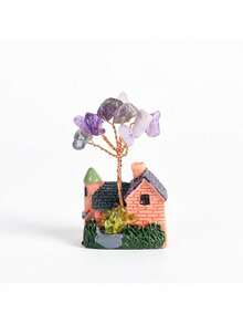 Natural Tree Crushed Stone Ornament Tree Home Office Decoration White Cottage Shape - Brick and Tile Villa - Amethyst - View 12