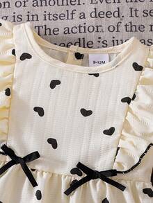 2件套女婴杏色爱心印花无袖荷叶边连衣裙配同款帽子套装，春夏款 - 杏色 - 查看 4