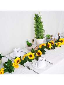1 pieza Enredadera artificial de girasol de 26 cabezas, de 2,3 metros de largo, hojas y flores de girasol para decoración de fiestas, adecuado como regalo para bodas, San Valentín, cumpleaños, ceremonias de graduación - un paquete - Ver 7