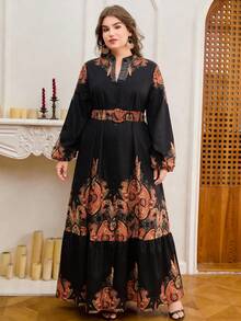 DEARCASE Robe élégante à manches longues, col en V avec découpe, imprimé pois, pour femmes grandes tailles, printemps - Multicolore - Voir 3