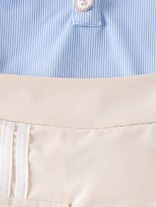 2件套女童甜美纯色翻领无袖上衣和蝴蝶结口袋短裙套装，夏季 - 藍色 - 查看 6