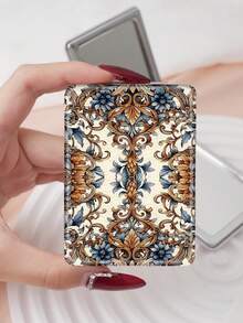 1pc Bohemian Floral Compact Makeup Mirror, Foldable, Lightweight, Ultra-Thin, Durable PU Leather, Suitable For Various Occasions, Travel, Gatherings, Work, School, Suitable For All Ages