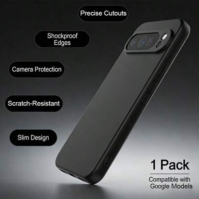 Luxurious Black Shock-Proof Protective Case, Compatible With Google Series Models. The Protective Case Is Shock-Resistant, Water-Resistant, And Scratch-Resistant. It Is A Mobile Phone Accessory, With Ultra-Thin Shock Absorption, Classic And Simple Design, Shock-Proof And Durable, Of High Quality, In Solid Color, Compatible With Google Pixel 10, Pixel 10 Pro, Pixel 10 Pro XL, Pixel 9, Pixel 9A 5G