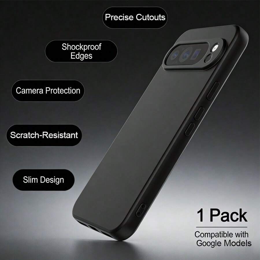 Luxurious Black Shock-Proof Protective Case, Compatible With Google Series Models. The Protective Case Is Shock-Resistant, Water-Resistant, And Scratch-Resistant. It Is A Mobile Phone Accessory, With Ultra-Thin Shock Absorption, Classic And Simple Design, Shock-Proof And Durable, Of High Quality, In Solid Color, Compatible With Google Pixel 10, Pixel 10 Pro, Pixel 10 Pro XL, Pixel 9, Pixel 9A 5G - Black - View 1