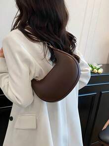 New Fashionable And Simple Crescent-Shaped Bright Surface Shoulder Bag, With A Distinctive Texture And Classic Look That's Suitable For Daily And Commuting Use, Detachable Shoulder & Crossbody Bag, Business Casual Women Bag, Perfect For Office, Business And Work, Japanese Bag, Vintage Bag For Women, Street & Japanese Bag For Women , Old Money - 棕色 - 查看 3