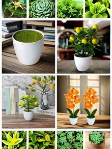 2个装现代白色塑料花盆，带人造草坪 - 多用途室内/室外装饰，非常适合种植人造花卉和植物，适用于婚礼、餐桌布置和节日（圣诞节）装饰 - 轻巧便携，是圣诞节装饰的最佳选择