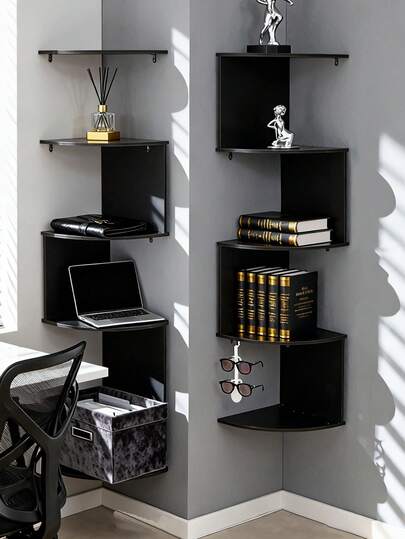 1pc 5-Tier Corner Shelf, Vintage Wall Corner Bookshelf, Fashionable Corner Small Bookcase Storage Rack, Plant Rack, Unique Design, Suitable For Living Room, Home Office Storage