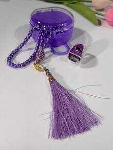 99颗仿珍珠穆斯林念珠，镶嵌水钻，配有电子戒指计数器，2件套透明首饰盒，2件套穆斯林电子念珠戒指和念珠手链，适用于仓库库存管理、祈祷计数、节日礼物、运动、祈祷、高尔夫计数，可作为节日礼物赠送。 - 彩色 - 查看 16