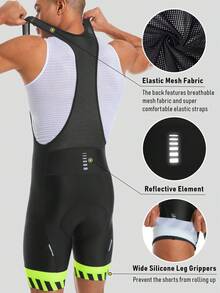 Qualicos 男士骑行带垫短裤，4D加厚垫，带口袋，数码印花，防滑硅胶腿带，公路自行车短裤 - 黑色 - 查看 5