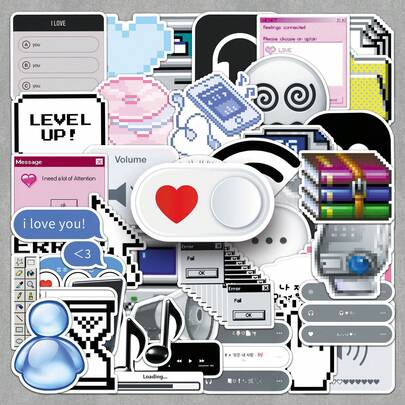 50pcs/Pack Pixel Style Stickers, Inspirational Quotes, Vibrant Colors, Suitable For Water Bottles, Skateboards, Journals, Scrapbooks, Party Supplies, Graffiti Style, Durable & Fun Stickers