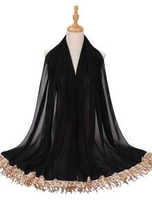 1 pieza Hiyab musulmán de lujo con lentejuelas doradas, flecos y parches de encaje, de talla larga para vestido abaya - Multicolor - Ver 12