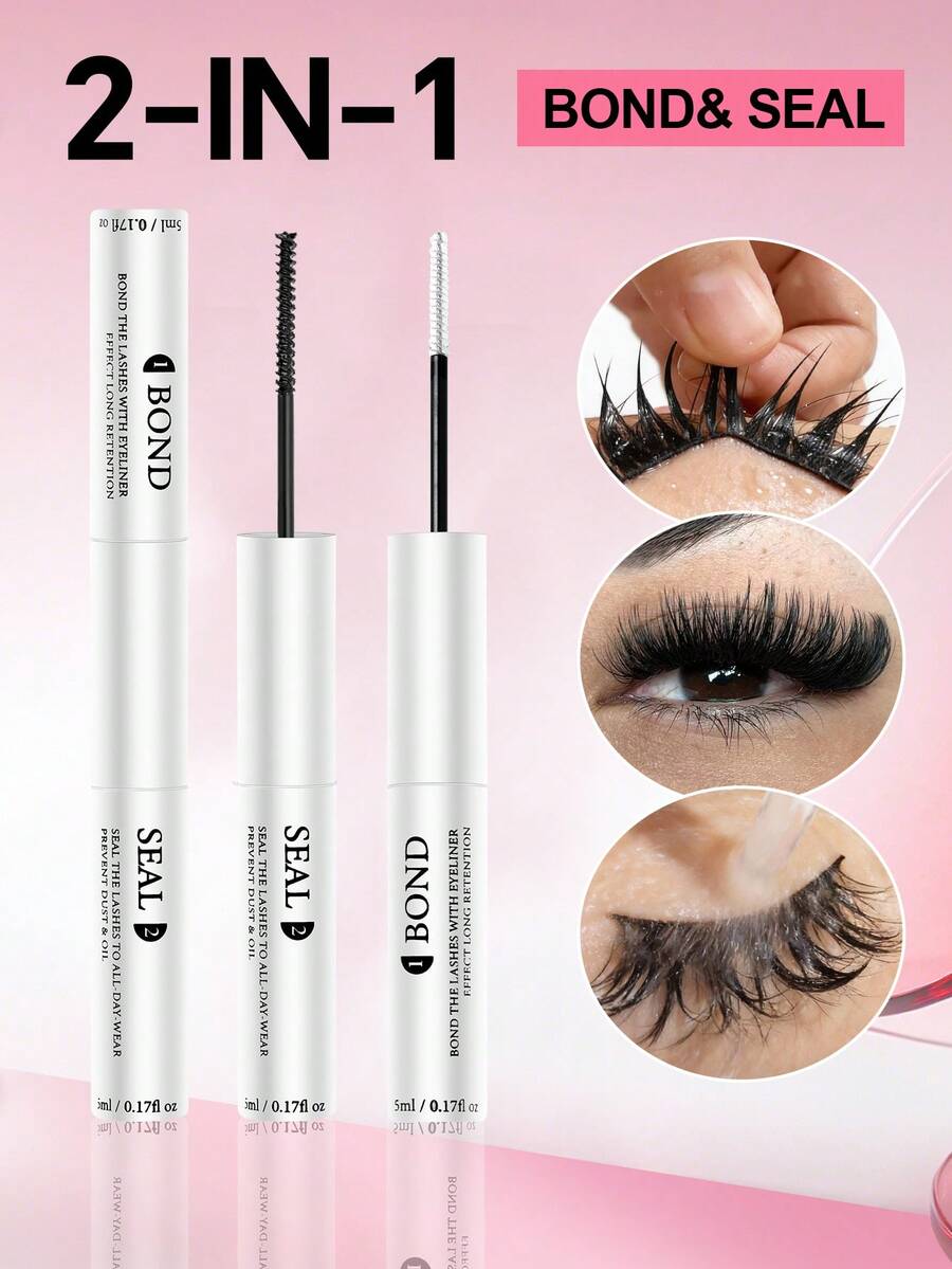 1pc 2-In-1 Eyelash Extension Glue, Suitable For Eyelash Extension & Cluster Lashes, Long-Lasting & Hypoallergenic, DIY Eyelash Glue With Lash Brush, 5g + 5g - White - View 1