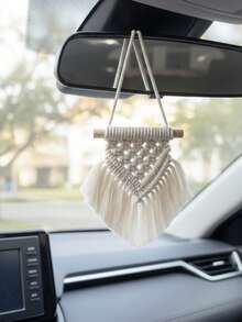 1/3 món đồ trang trí treo tường mini đan thủ công, có tua rua, phong cách Boho, trang trí nhà cửa, căn hộ, phòng ngủ. - Màu be - Xem 2