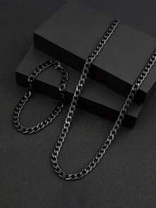 Bộ 2 món dây chuyền và vòng tay nam bằng thép không gỉ tối giản, trang sức thời trang, phù hợp cho mọi mùa, món quà hoàn hảo cho Giáng sinh, Ngày lễ tình nhân và Năm mới. - Bộ vòng cổ NK - Xem 7